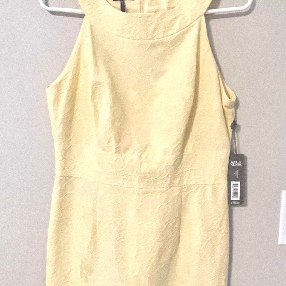 Kristin Davis Women’s Sz 8 Dress Yellow Textured Halter Sheath Floral
